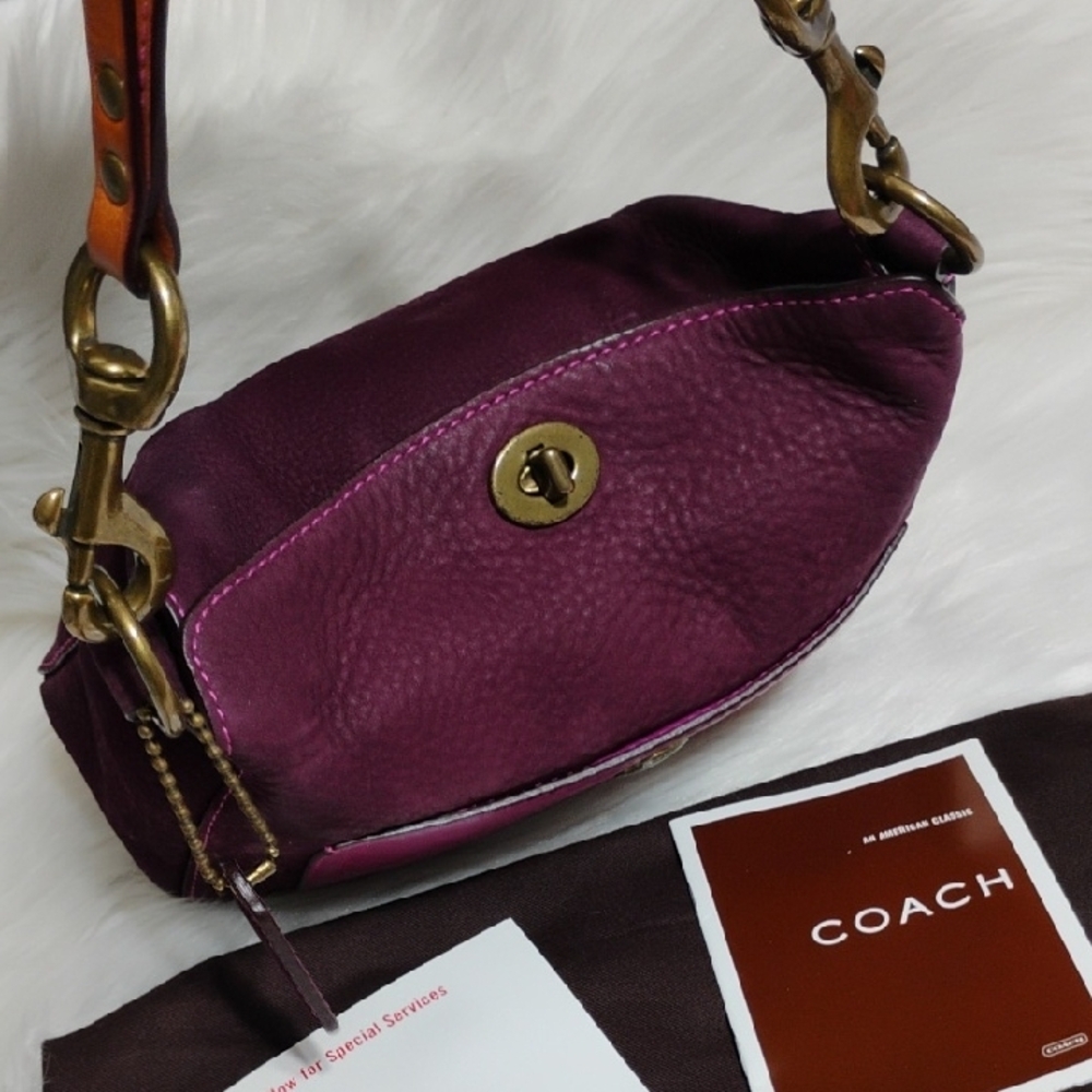 RARE! Coach Vintage Two-Tone Purple/Burgundy Shoulder Bag W Dust Bag - Picture 3 of 15